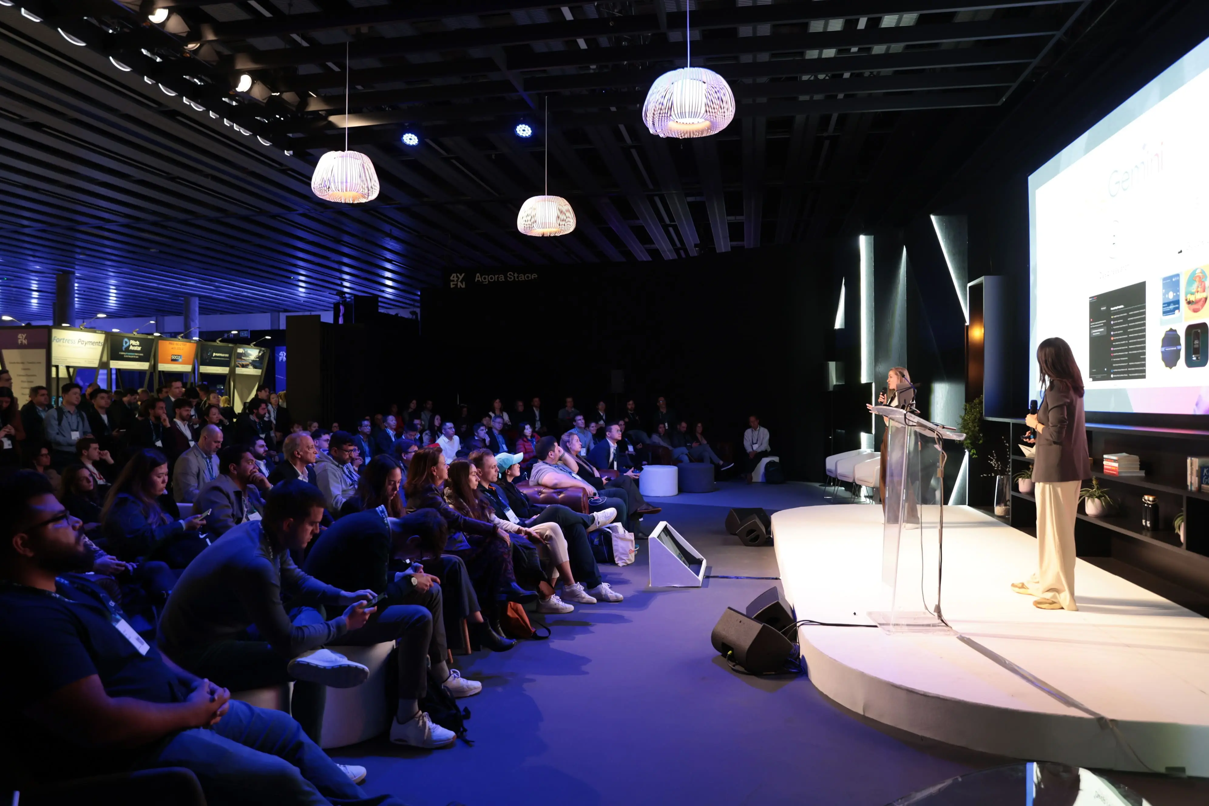 Maja and Sara presenting on stage at the Mobile World Congress